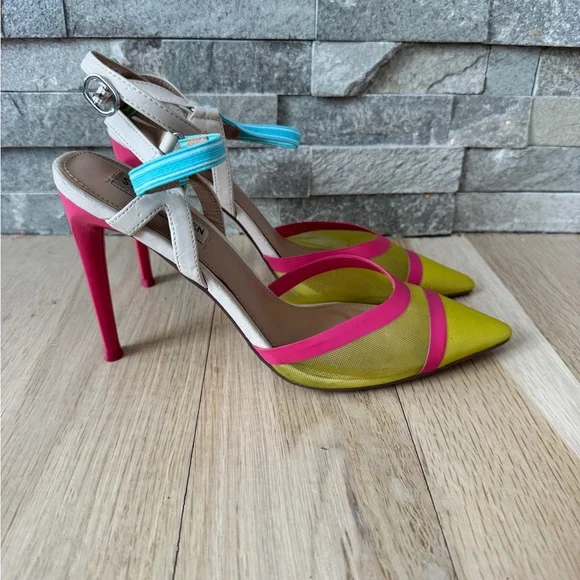 Steve Madden Aford Pointed Toe Heel Sandle In Yellow Pink Blue 8 - Picture 5 of 10